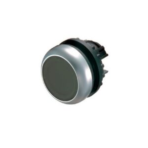 Eaton M22-D-S, grey and black circular plastic moulding with flush black push button
