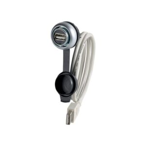 Eaton M22-USB-SA, grey and black circular plastic with USB slot and black plastic cap
