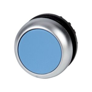 Eaton M22-D-B, grey and black circular plastic with flush blue push button