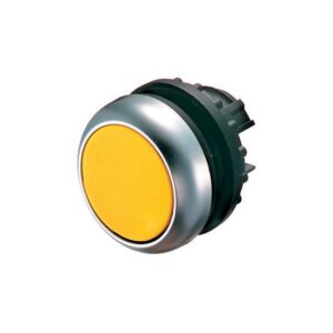 Eaton M22-DL-Y, grey and black circular plastic with yellow flush push button