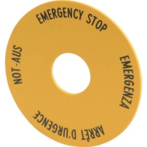 Eaton M22-XBK1, circular yellow plastic with emergency stop text