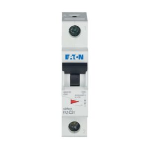 Eaton Faz-C2/1, white plastic casing with single black lever, 1 terminal connections top and bottom and red/green status indication