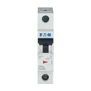 Eaton Faz-C3/1, white plastic casing with single black lever, 1 terminal connections top and bottom and red/green status indication