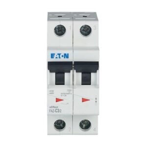 Eaton Faz-C3/2, white plastic casing with double black lever, 2 terminal connections top and bottom and red/green status indication