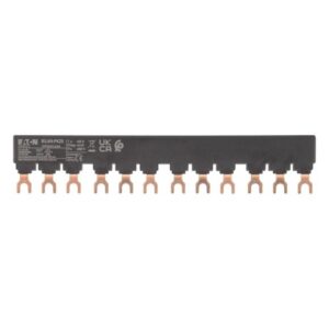 Eaton B3.0/4, black plastic bar with 4 sets of 3 copper prongs spaced equally