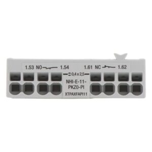 Eaton NHI-E-11-PKZ0-PI, white plastic moulding with push in terminals labelled NO and NC