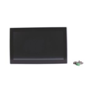 Eaton XV 303 series HMI/PLC, black aluminium bezel with capacitive touch membrane and connection clips to the side of the product